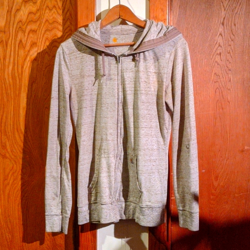 Tan zip up Carhartt Hoodie, Women's size L (12-14)